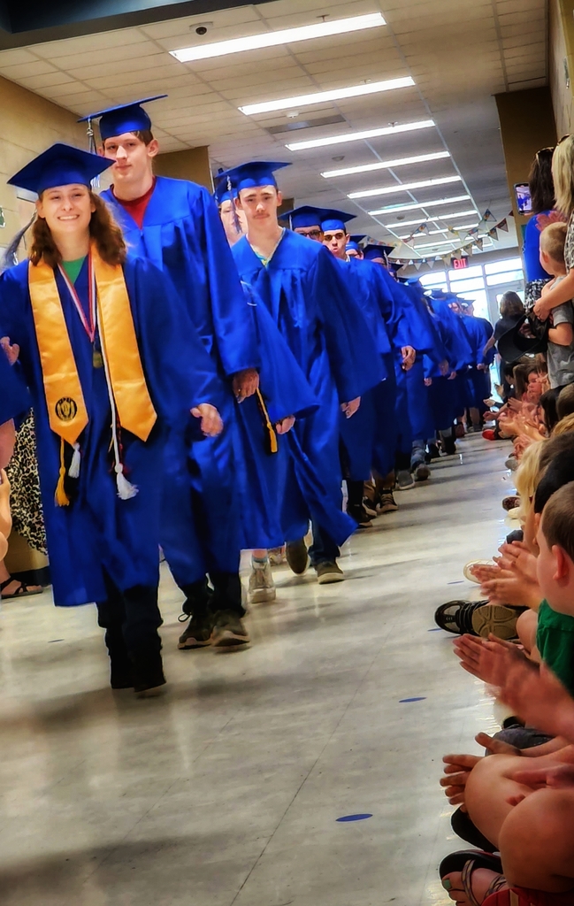 seniors walking down student lined hall